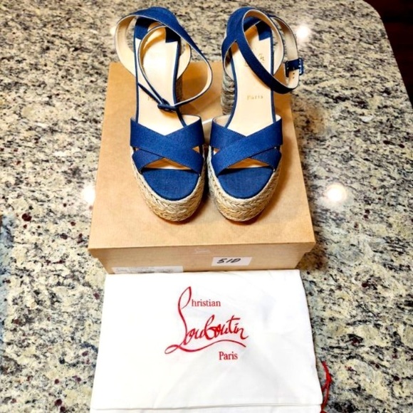 NEW Christian Louboutin Super Mariza Denim Platform Dandal size 40 - Picture 2 of 12
